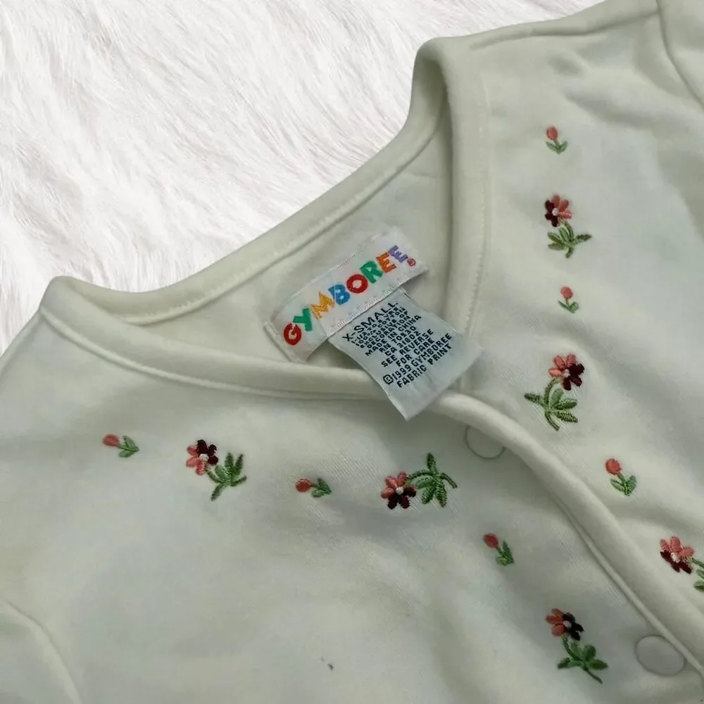 Vintage Gymboree 100% cotton Kids cream cardigan with floral embroidery
